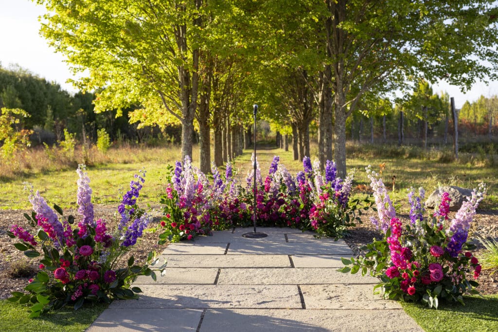 ceremony florals at Wild Flower Farms wedding in Gardiner NY