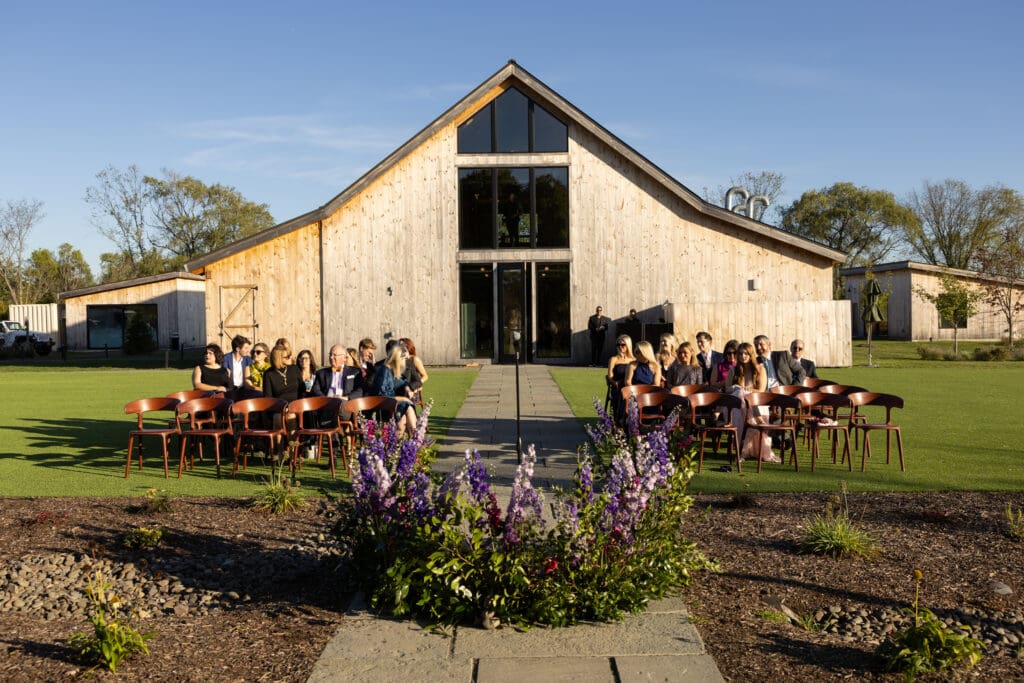 wedding ceremony at Wild Flower Farms wedding in Gardiner NY
