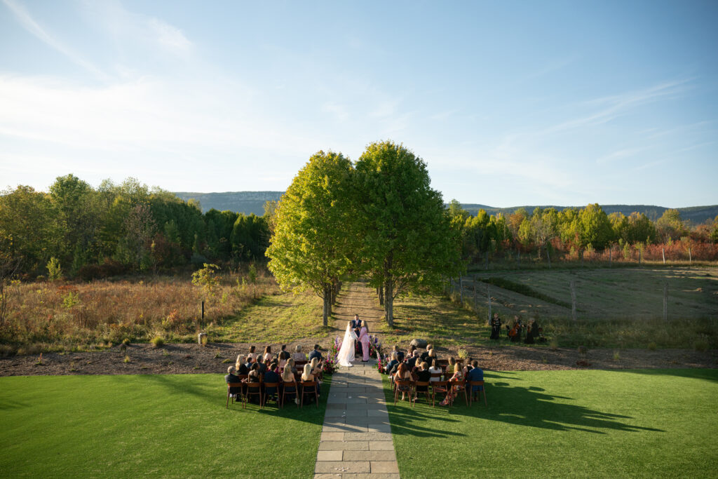 wedding ceremony at Wild Flower Farms wedding in Gardiner NY