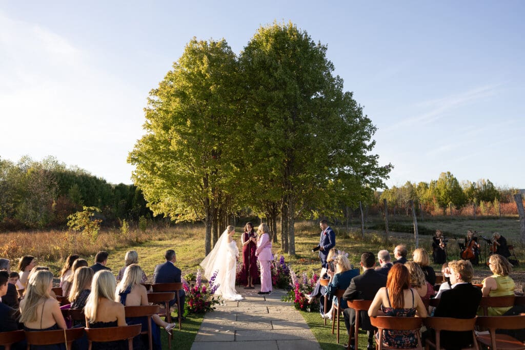 wedding ceremony at Wild Flower Farms wedding in Gardiner NY