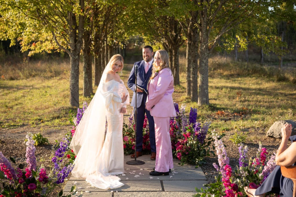 wedding ceremony at Wild Flower Farms wedding in Gardiner NY