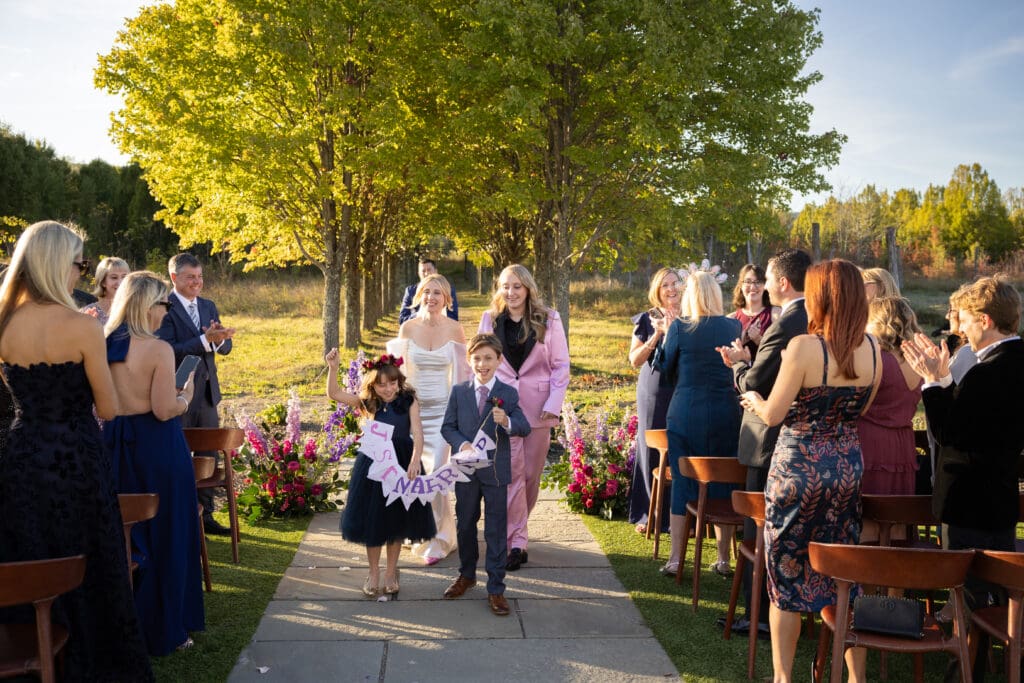 wedding ceremony at Wild Flower Farms wedding in Gardiner NY