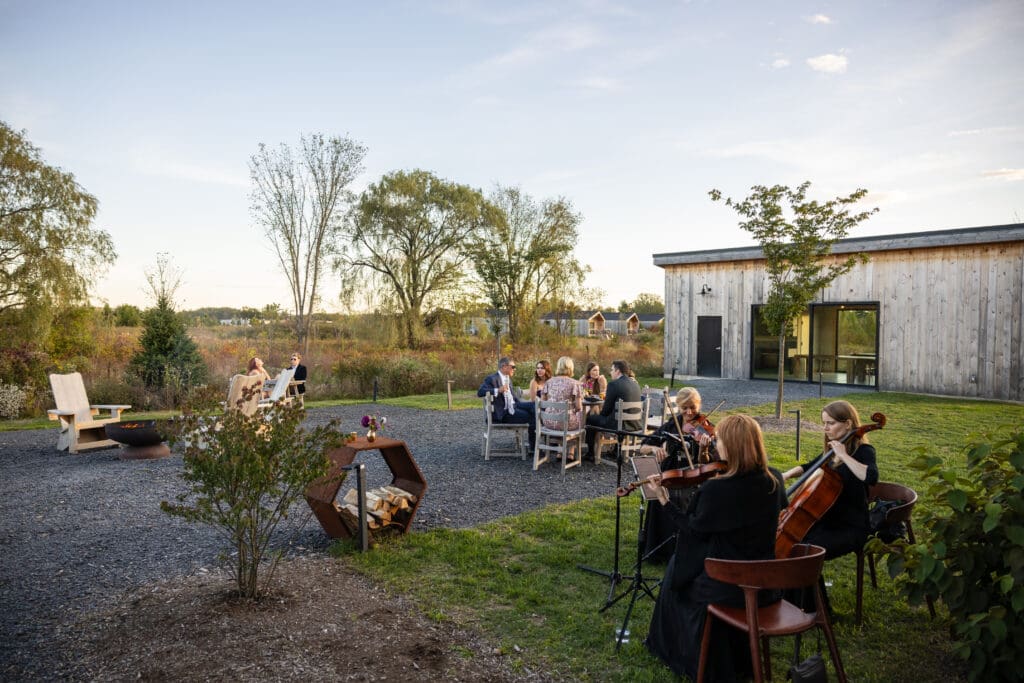 cocktail hour at Wild Flower Farms wedding in Gardiner NY