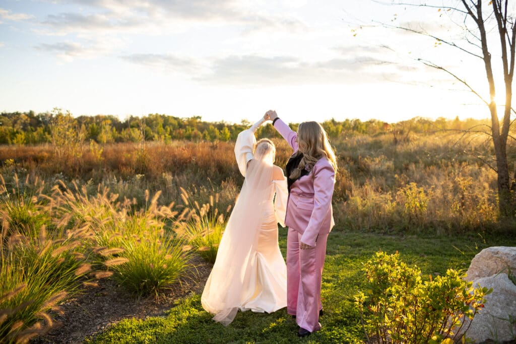 golden hour wedding portrait at Wild Flower Farms wedding in Gardiner NY