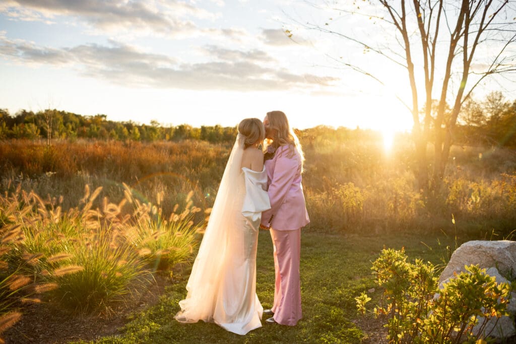 golden hour wedding portrait at Wild Flower Farms wedding in Gardiner NY