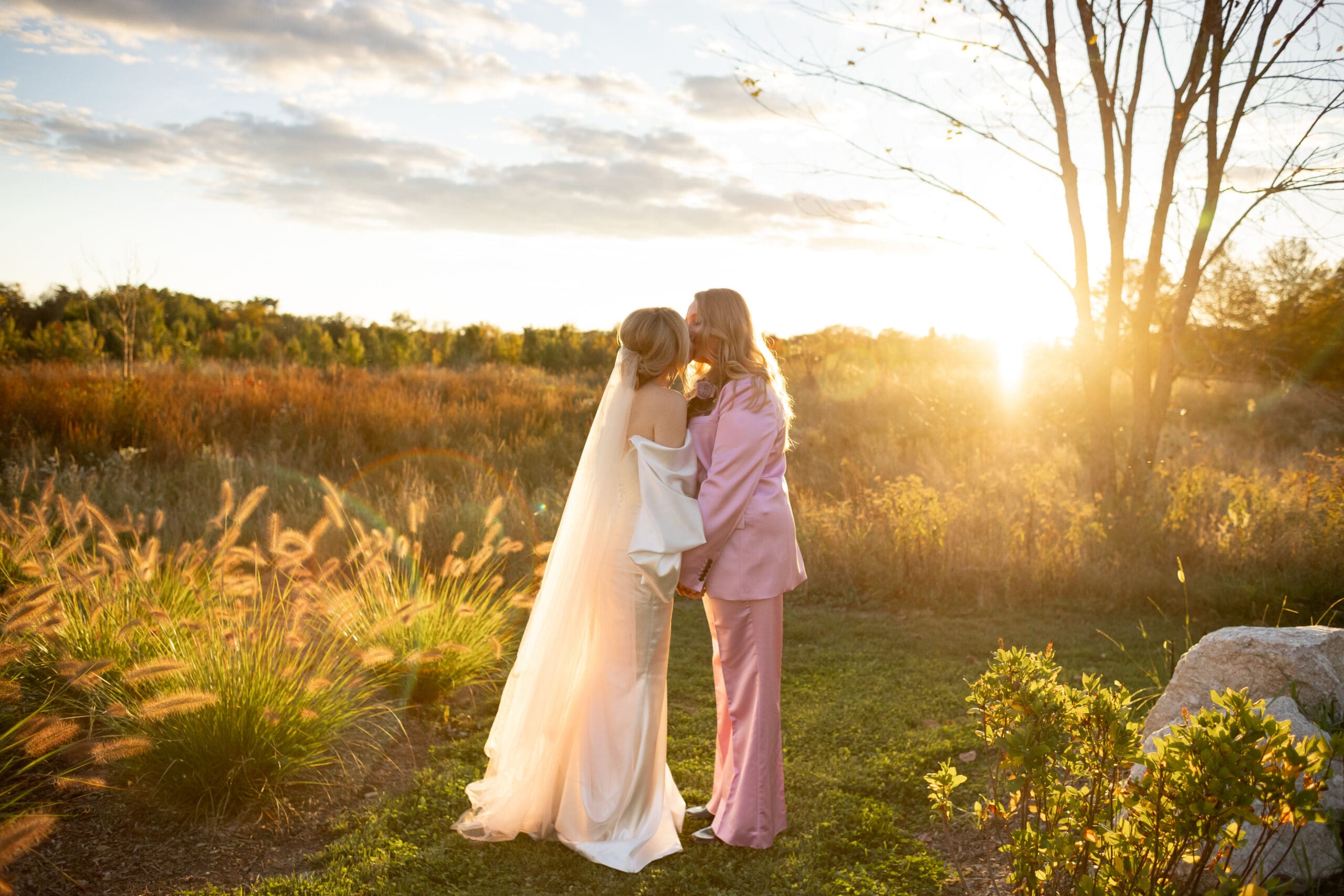 golden hour wedding portrait at Wild Flower Farms wedding in Gardiner NY