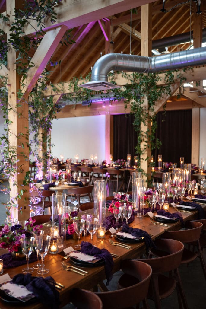 wedding reception decor at Wild Flower Farms wedding in Gardiner NY