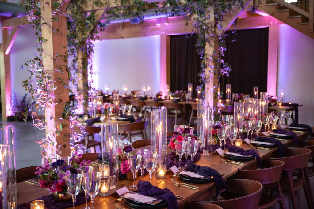 wedding reception decor at Wild Flower Farms wedding in Gardiner NY