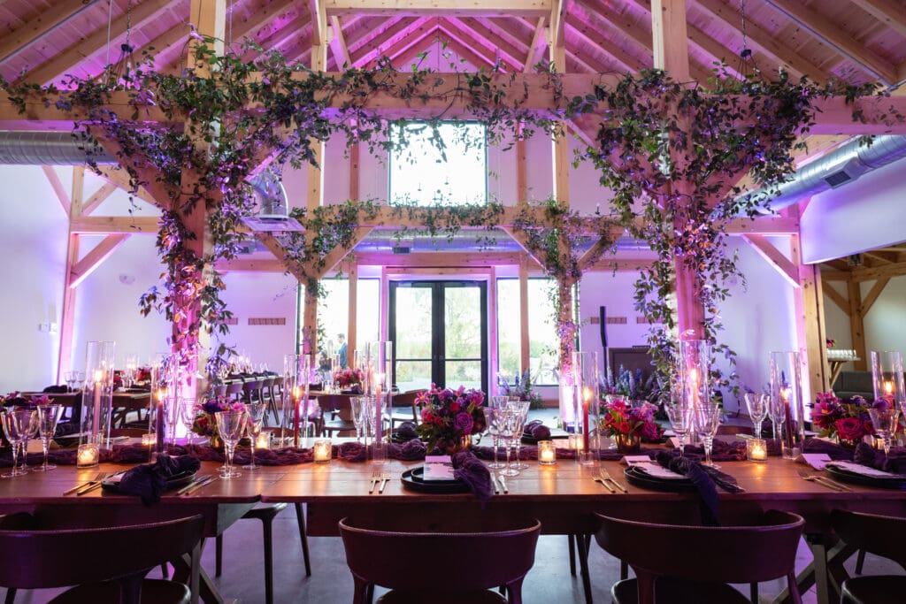 wedding reception decor at Wild Flower Farms wedding in Gardiner NY