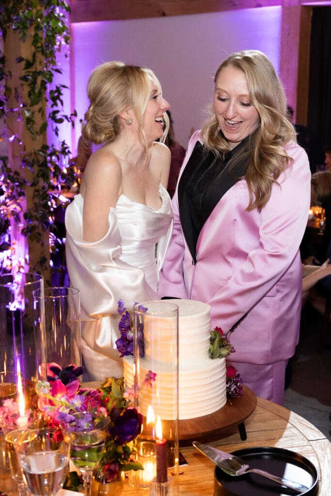cake cutting at wild flower farms wedding in gardiner, ny