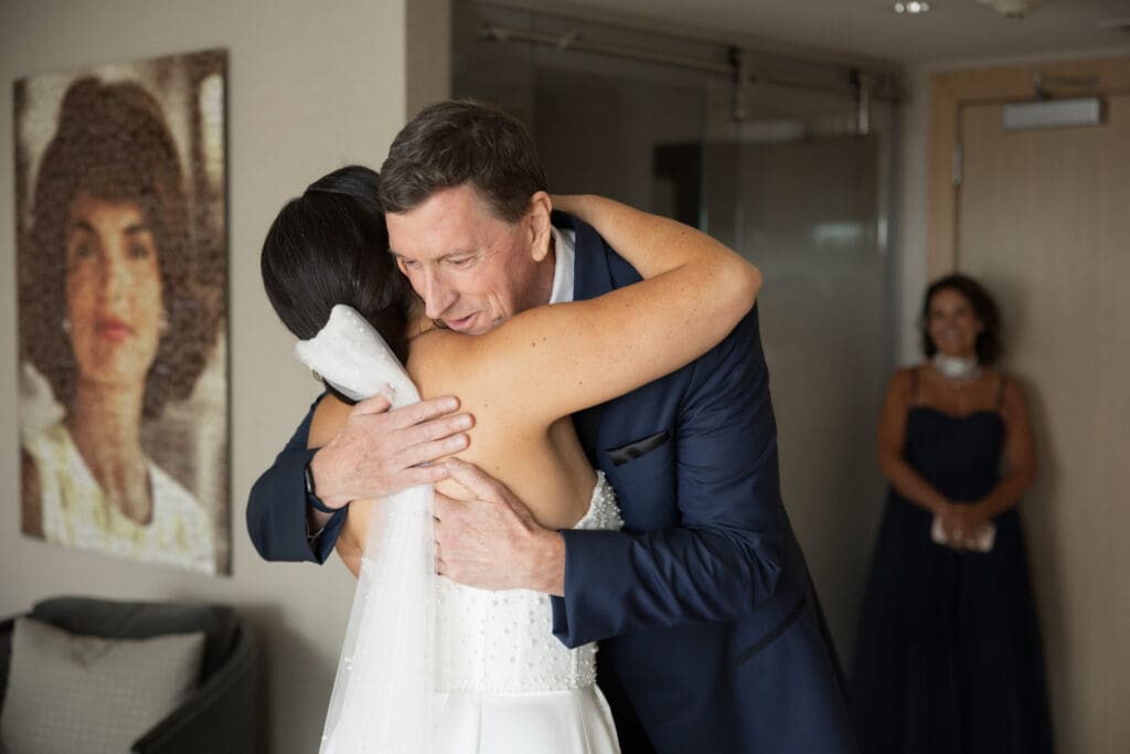 first look with father of the bride at J House Greenwich CT
